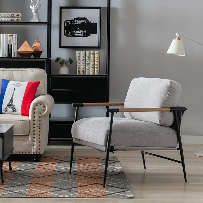 DUOMAY Mid-Century Modern Accent Chair Armchair Set of 2, Soft Linen Fabric Sofa Lounge Chair Reading Chair with Metal Leg for Living Room Bedroom Office, Grey