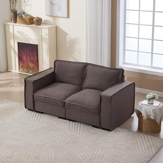 Modern Sectional Sofa for Living Room, Upholstered 2-Seater Modular Couches Linen Fabric Love Seat for Home Furniture, Grey