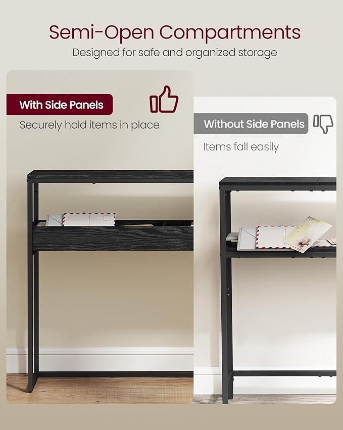 VASAGLE 2-Tier Entryway Table, Narrow Console Table, Semi-Open Compartments, 9.4 x 39.4 x 31.5 Inches, for Hallway, Living Room, Ebony Black and Ink Black ULNT091B01