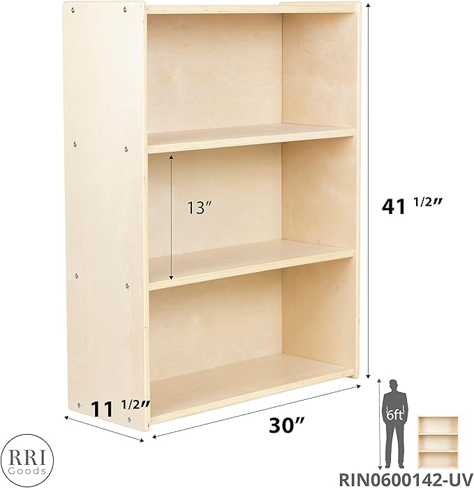 3-Shelf Bookcase, Montessori Bookshelf and Storage Unit in Birch Plywood, Arts & Crafts Supplies Organizer for Toddlers (42")