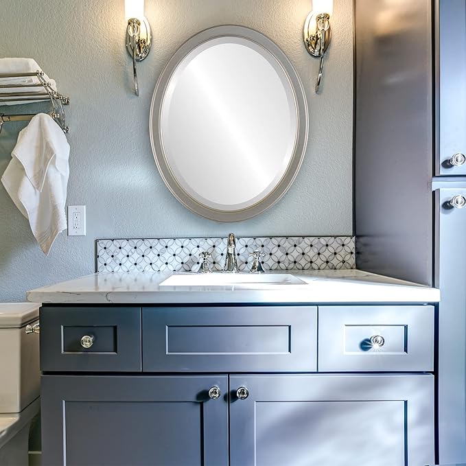 OVALCREST Oval Beveled Wall Mirror for Home Decor - Toronto Style - Silver Shade - 18" x 14"