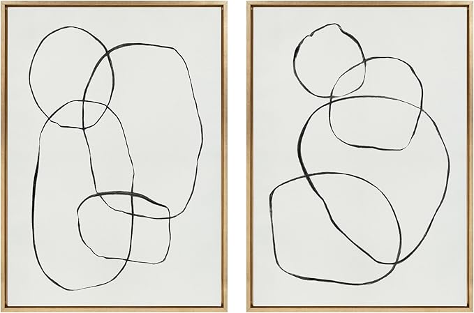 Kate and Laurel Sylvie 871 Modern Circles & 869 Going in Circles Framed Canvas Wall Art Set by Teju Reval of SnazzyHues, 2 Piece Set 28x38 Bright Gold, Modern Abstract Art for Wall