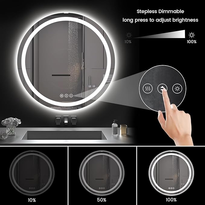 42" x 42" LED Bathroom Mirror with Lights, Backlit & Front Lighted, Wall-Mounted Vanity Mirror 3000K/4000K/6000K, Memory Functions, Anti-Fog, Dimmable Smart Mirror