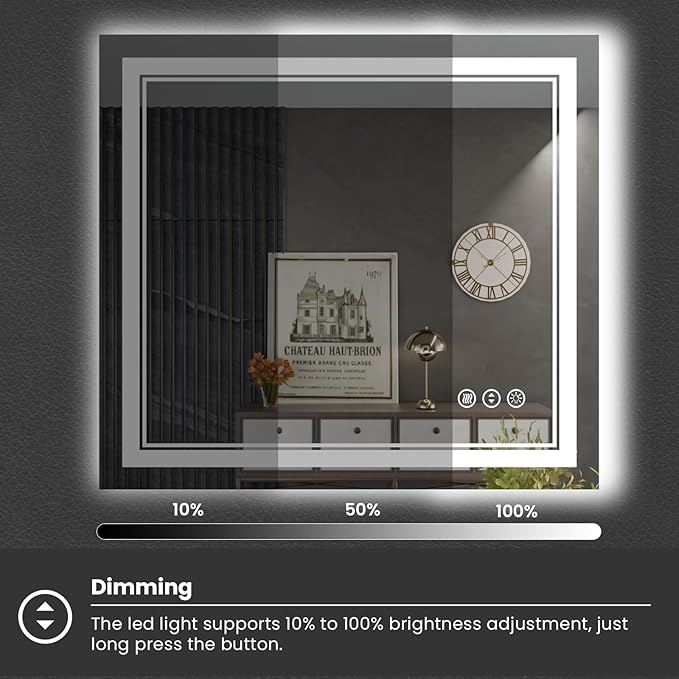 40 x 24 Inch LED Bathroom Mirror with Lights, Front Light and Backlit Anti-Fog Dimmable Memory Lighted Vanity Mirror, Shatterproof Wall-Mounted Led Mirror for Bathroom