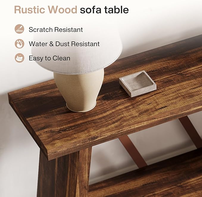 Tribesigns 70.86-Inch Extra Long Console Table for Living Room, 2-Tier Sofa Table Behind Couch with Storage, Wooden Console for Entryway Hallway, Brown