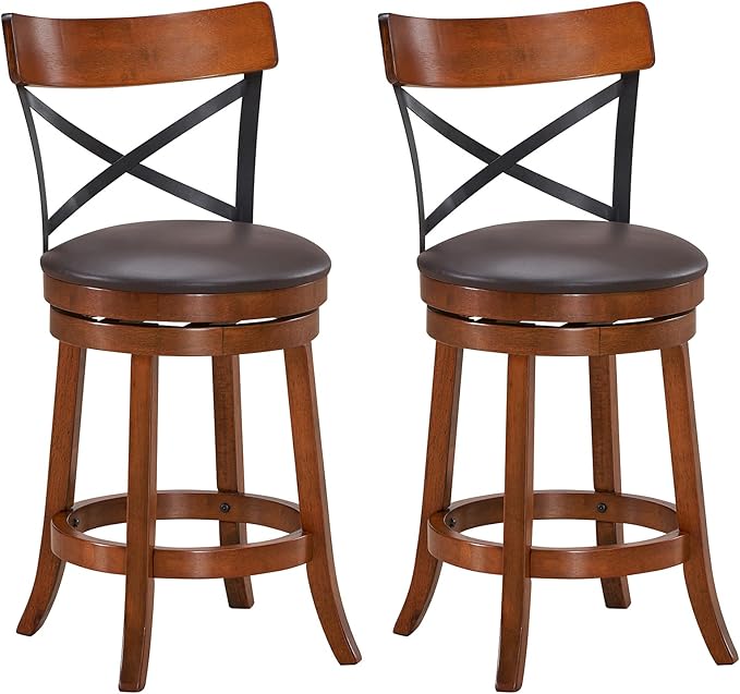 ERGOMASTER Swivel Counter Height Barstool 24 Inch Seat Height Bar Chair Cappuccino X Open Back ( 24 Inches, Set of 2)