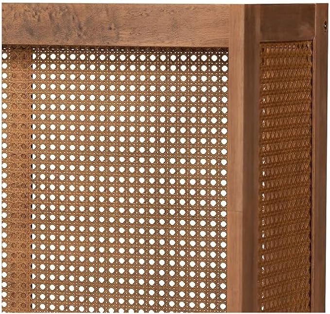 Eclectic Escape Mid-Century Modern Ash Wanut Finished Wood and Synthetic Rattan Wrap-Around Headboard Queen