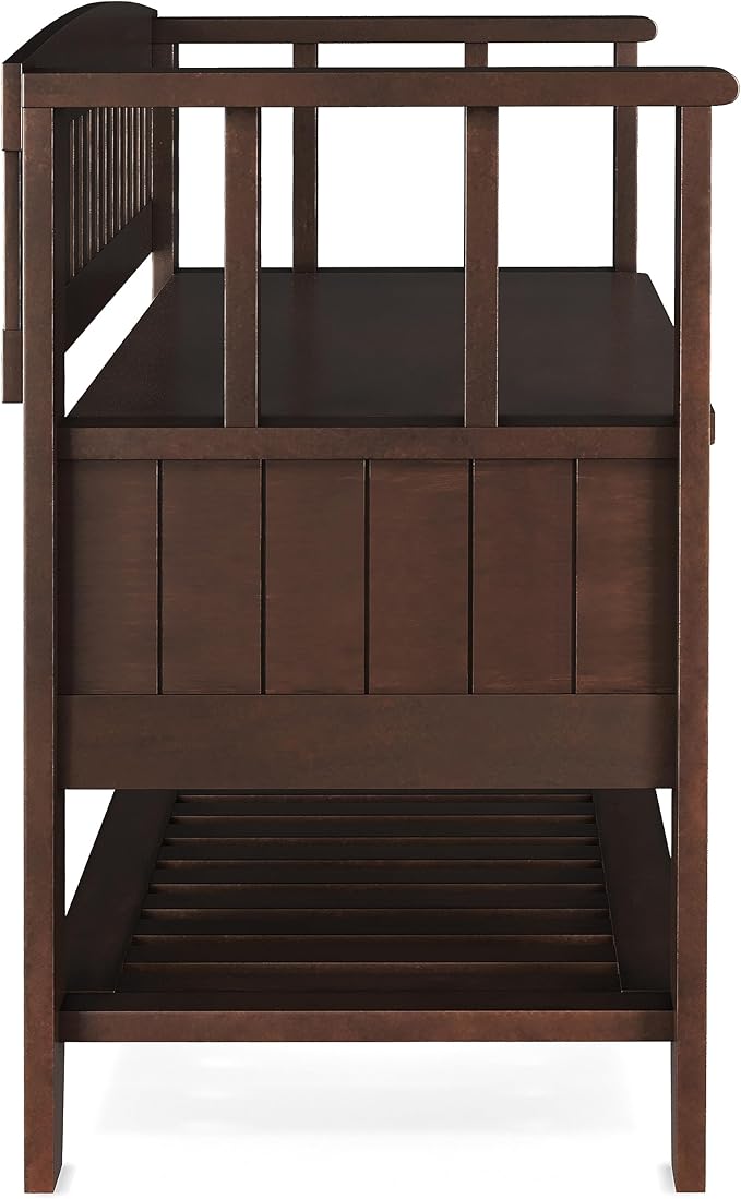 SIMPLIHOME Acadian Entryway Storage Bench - 48 inch Wide Solid Wood Hallway Seat with Shelf in Brunette Brown, Transitional Bench for Entryway or Living Room with Open Storage and Slatted Bottom