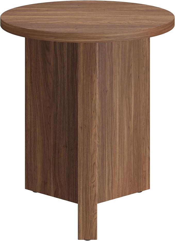 Henn&Hart 20" Wide Round Side Table in Satin Walnut, for Home, Living Room, Bedroom, Entertainment or Office