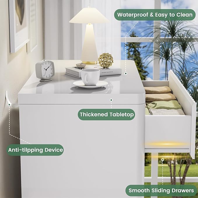 56" Tall Dresser for Bedroom, White Fluted Dresser with 6 Deep Drawers, Modern Chest of Drawers with Curved Profile, Handleless, Wooden Drawer Organizer for Living Room, Hallway, Closet