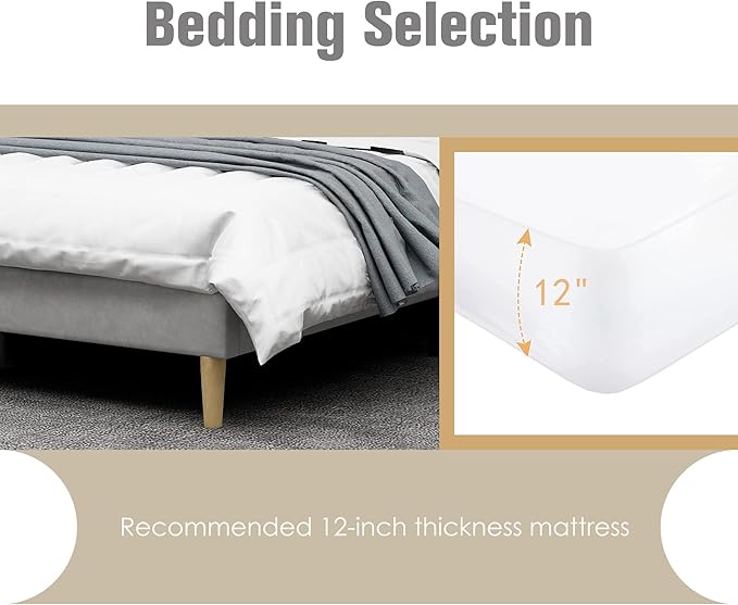 AGARTT Upholstered Platform Bed Frame Queen Size with Headboard and Footboard/Wooden Slats Support/No Box Spring Needed/Easy Assembly,Light Grey Linen