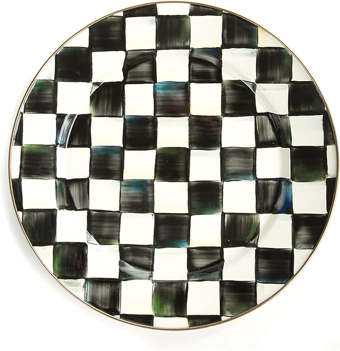 MACKENZIE-CHILDS Enamel Charger Plate, Charger Decoration for Dinner Plates or Home Decor, 12 Inches, Black-and-White Courtly Check, Set of 1