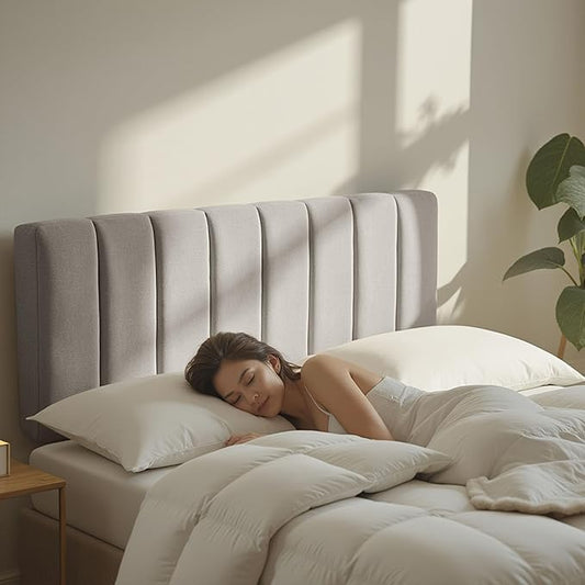 Upholstered Full Headboard - Easy Assemble Channel Stitched Headboard Full Size - Wall Mounted Headboards with 3D Soundproof Wall Panels Peel & Stick Floating Headboards, Silver