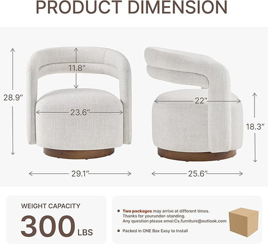 Swivel Accent Chair, Upholstered Barrel Chair with Open Back Design, Modern Arm Chair with Wooden Base for Living Room Bedroom Reading Waitingroom, Wheat