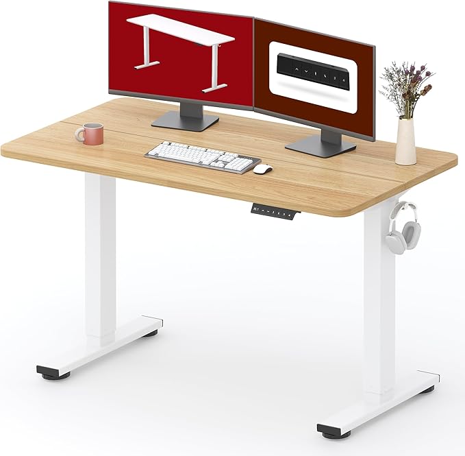 SANODESK Standing Desk Height Adjustable Electric Stand up Desk 48x24 Inches Sit Stand Home Office with Splice Board, White Frame/Maple Top