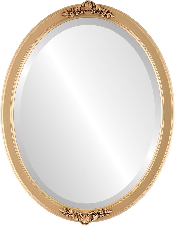 OVALCREST Oval Beveled Wall Mirror for Home Decor - Athena Style - Gold Spray - 26" x 22" Outside Dimensions