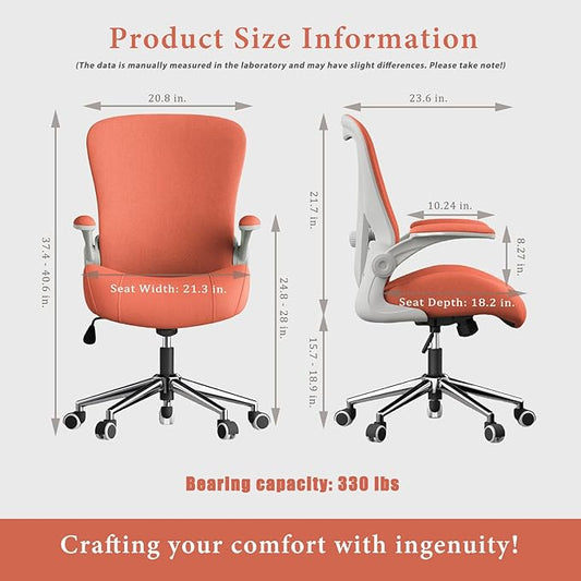 Orange Ergonomic Office Desk Chair, Soft Fabric Thickened Curved seat Cushion with Adjustable Lumbar Support, Perfect Blend of Comfort and Good Looks, Ideal Chair for Home or Office, Orange