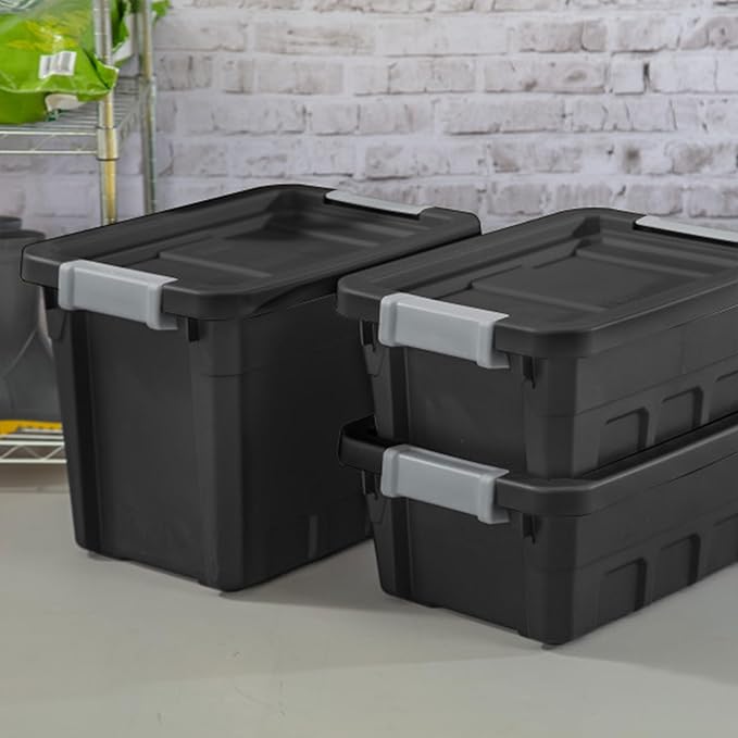 Sterilite 12-Pack Plastic Storage Bins with Lids, Stackable Containers, 7.5 Gallon, Black