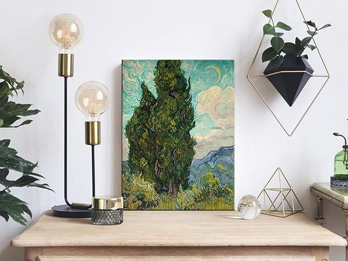 Wieco Art Cypresses Classic Giclee Canvas Prints Wall Art by Van Gogh Famous Oil Paintings Reproduction Green Tree Picture Ready to Hang for Home Decorations Modern Abstract Forest Landscape