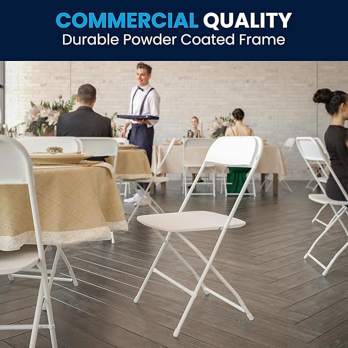 Flash Furniture Hercules Series Plastic Folding Chairs for Parties and Weddings, Stackable Commercial Event Seats with 650-lb. Static Weight Capacity, Set of 6, White