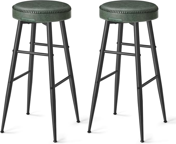 VASAGLE EKHO Collection - Bar Stools Set of 2, Bar Height Bar Stools, Kitchen Counter Stools, Mid-Century Modern Backless Counter Stools, 30-Inch Tall, Kitchen Island Home Bar, Forest Green