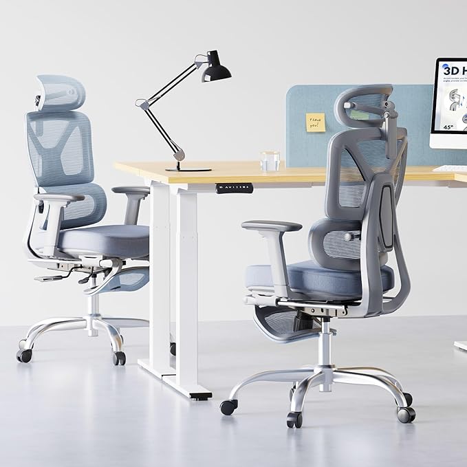 FLEXISPOT ErgoX Premium Ergonomic Office Chair with Footrest- Adjustable 3D Armrests, Dynamic Lumbar Support, Recline & Tilt Function, Mesh Seat, for Home & Office Use,Foam Blue