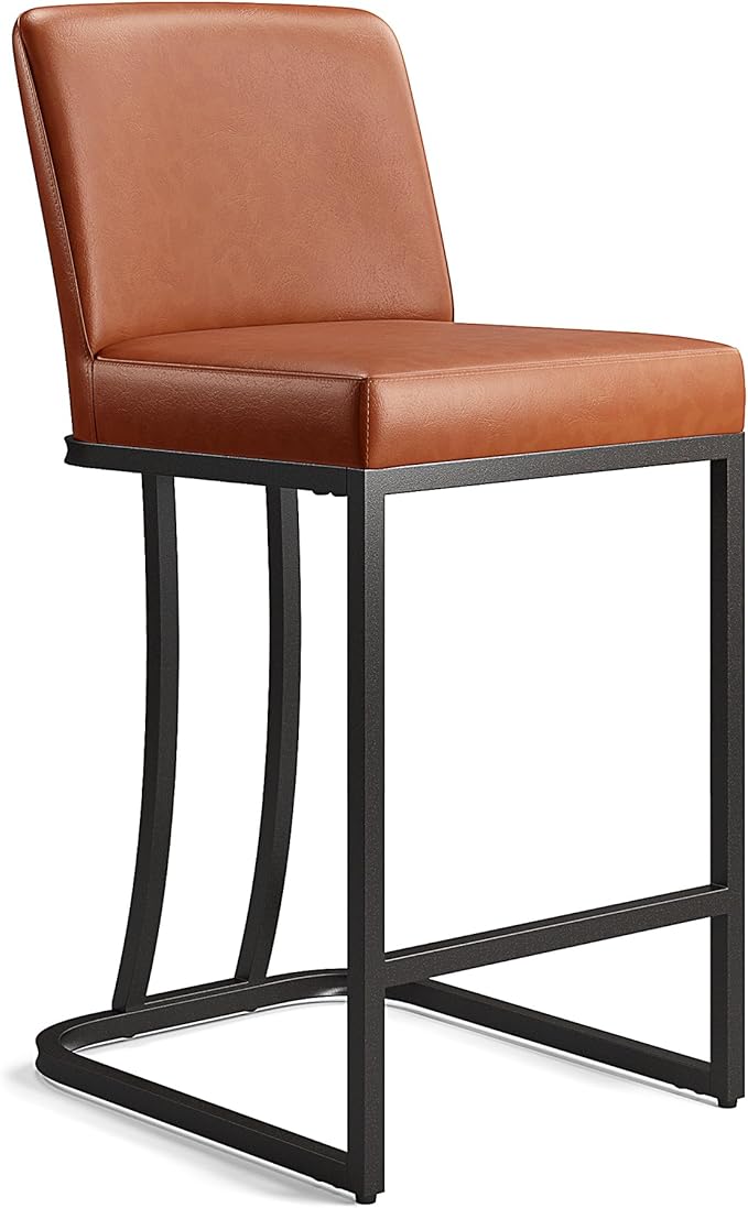 MAISON ARTS Counter Height Bar Stools with Back Set of 2 for Kitchen Counter, 24 Inch Modern Upholstered Faux Leather Barstools Farmhouse Bar Chairs Luxury Island Stools Support 330LBS, Brown