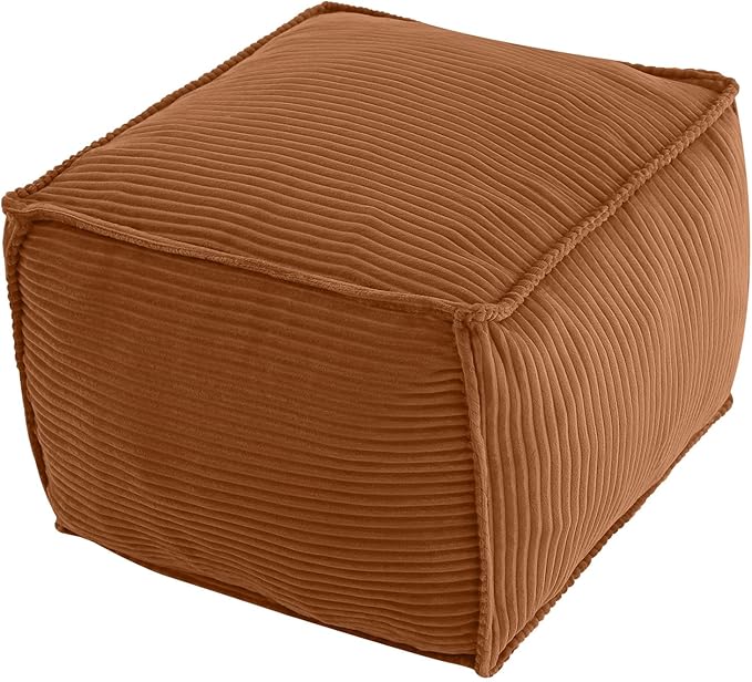 MeMoreCool Square Stuffed Pouf Ottoman Foot Rest, Corduroy Floor Pouf Foot Stool with Foam Chunk Filling, Soft Stuffed Ottoman Footrest for Living Room, Coffee