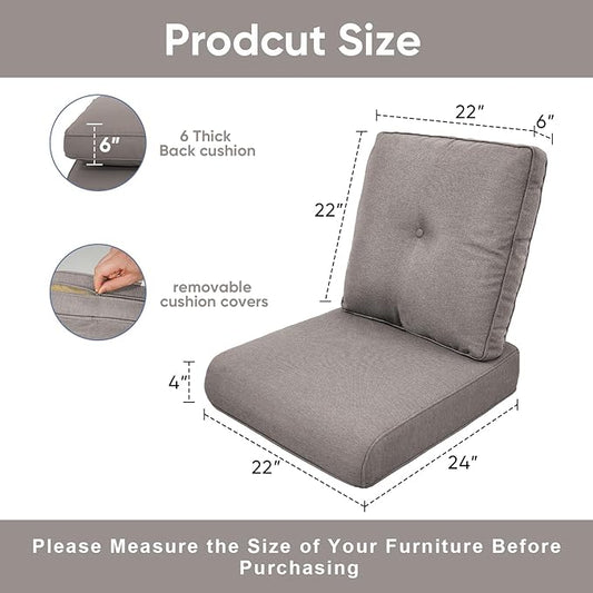 Patio Chair Cushions 6 Packs - Outside High Back Thick Water-Resistant Cushion 22x24 with Zipper Cover for Outdoor Glider Rocking Chairs Loveseat 3-Seater Couch Sofa – Grey/Buckle