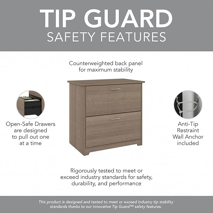 Bush Furniture Cabot 2 Drawer Lateral File Cabinet in Ash Gray, Home Office Chest for Letter, Legal, and A4-size Document Storage