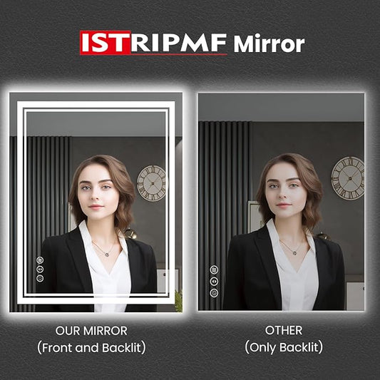 32 x 36 Inch LED Bathroom Mirror, Front Light and Backlit Anti-Fog Dimmable Memory Lighted Vanity Mirror, Shatterproof Wall-Mounted Led Mirror for Bathroom