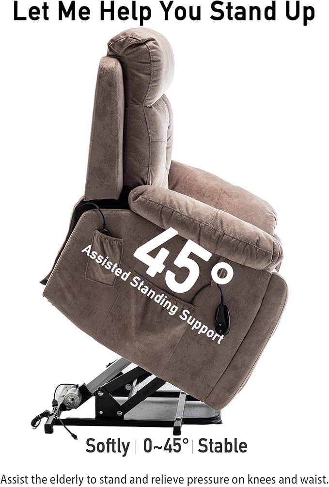 Large Power Lift Chairs Recliners for Elderly with Heated and Massage, Lazy Boy Recliner Chair with 26in Extra Wide Seat, Hidden Cup Holder, Side Pocket