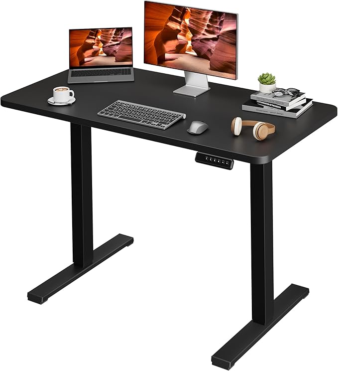 One-Piece Standing Desk 47 x 24 Inches, Small Adjustable Height Desk, Electric Sit Stand Desks Home Office Computer Workstation, Black