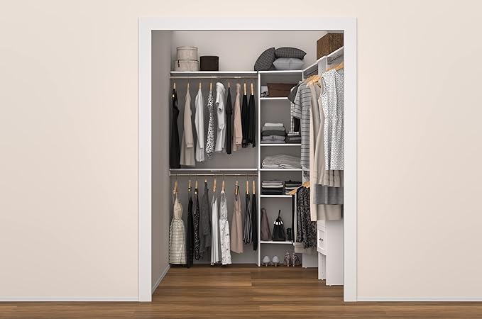 ClosetMaid SuiteSymphony Wood Corner Shelf Unit, 2 Shelves, Adjustable, Stacking, For Storage, Closet, Clothes, Shoes, Décor, Pure White, 41.13" X 19.63" X 31.75" Corner Unit