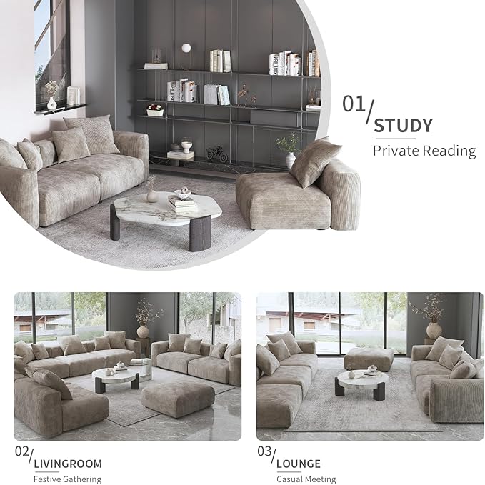 Oversized Modular Sectional Sofa with Ottomans,5 Seater Corduroy L Shaped Reversible Corner Couch,181.1" Convertible Sofa & Couch Free Combination for Living Rooom,Brown