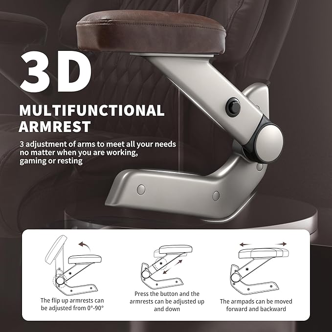Big and Tall Office Chair 700lbs- Large High Back Executive Computer Desk Chair with 3D Flip-Up Arms, Adjustable Lumbar Support, Extra Wide Plus Size Seat, Heavy Duty Metal Base & Quiet Rubber Wheels