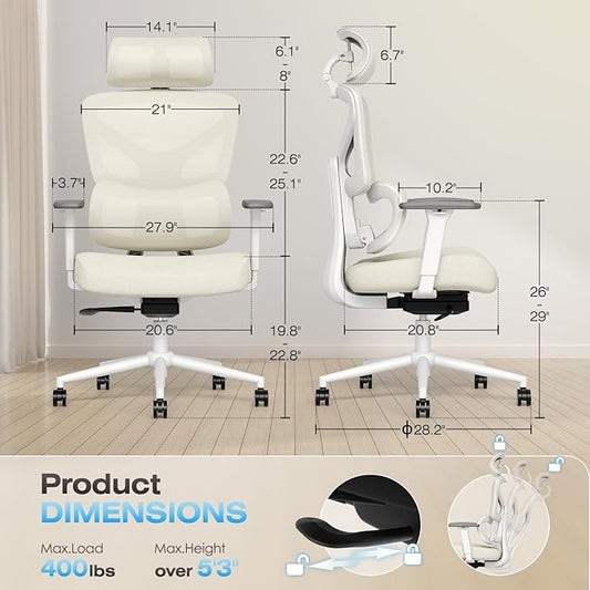 Ergonomic Office Chair, High Back Mesh Desk Chair with 4-Position Height Adjustable Back, 3D Armrests, Adaptive Lumbar Support, 3-Level Tilt Function, 3D Headrest, Comfy Computer Gaming Chairs