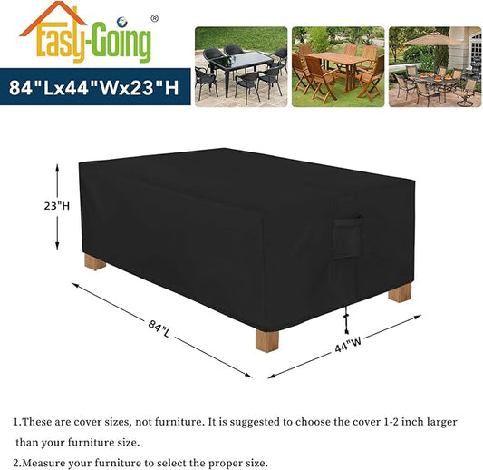 Easy-Going Patio Furniture Cover Waterproof Outdoor Rectangular Table Cover with Seal Tape at Seams (84" L x 44" W x 23" H, Black)