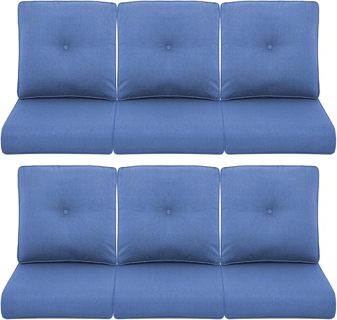 Patio Chair Cushions 6 Packs - Outside High Back Water-Resistant Cushion 22x24 with Zipper Cover for Outdoor Glider Rocking Chairs Loveseat 3-Seater Couch Sofa – Blue/Buckle