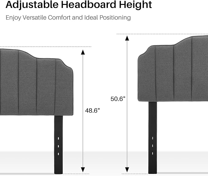 Queen Size Headboard Dark Gray Upholstered Headboard Adjustable Height&Width Linen Headboards Modern Vertical Channel Design Bed Head Board, Dark Gray