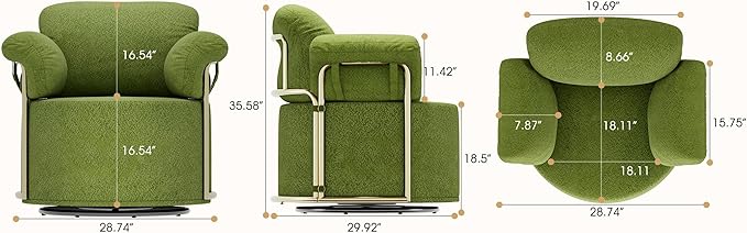 KEIKI Modern Comfy Swivel Accent Reading Chair, 360°Round Upholstered Barrel Armchair Single Club Lounge Sofa Chairs for Living Room,Bedroom, Office,Green