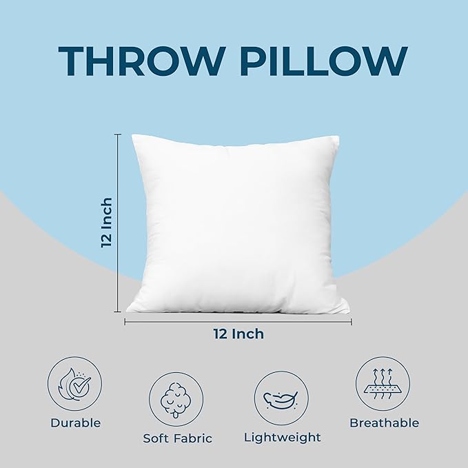 Utopia Bedding Throw Pillows (Set of 4, White), 12 x 12 Inches Pillows for Sofa, Bed and Couch Decorative Stuffer Pillow