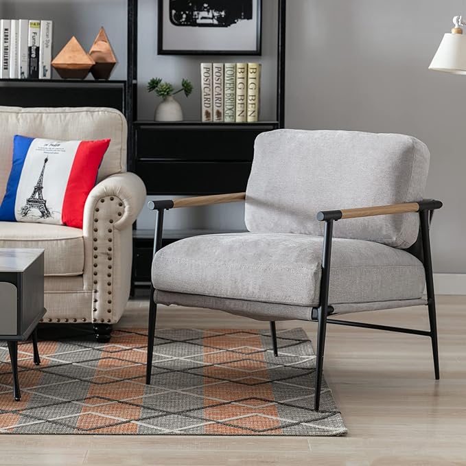 DUOMAY Mid-Century Modern Accent Chair Armchair Set of 2, Soft Linen Fabric Sofa Lounge Chair Reading Chair with Metal Leg for Living Room Bedroom Office, Grey