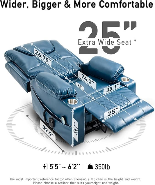 Oversized Lazy Boy Recliner Chair, 2 Motor Leather Recliner, Nursing Lift Chair with Massage and Lumbar Heating, Functional Adult Power Recliner with Cup Holders