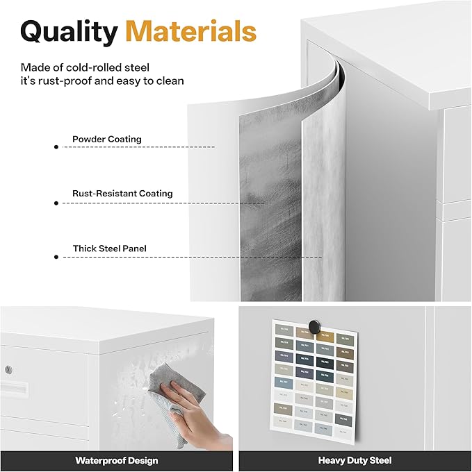 Metal Storage Cabinet with 2 Drawers 36" H,White Metal Garage Cabinets with 2 Lockable Doors and Adjustable Shelves Easy to Assemble for Home Office, Kitchen,Pantry,Garage,Warehouse