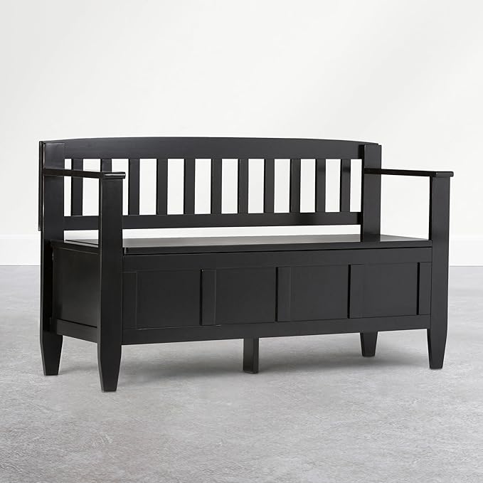 SIMPLIHOME Brooklyn Entryway Storage Bench - 48 inch Wide Solid Wood Hallway Bench in Deep Black, Transitional Foyer Bench for Entry or Mudroom with Lift-Up Lid, Spacious Storage and Durable Finish