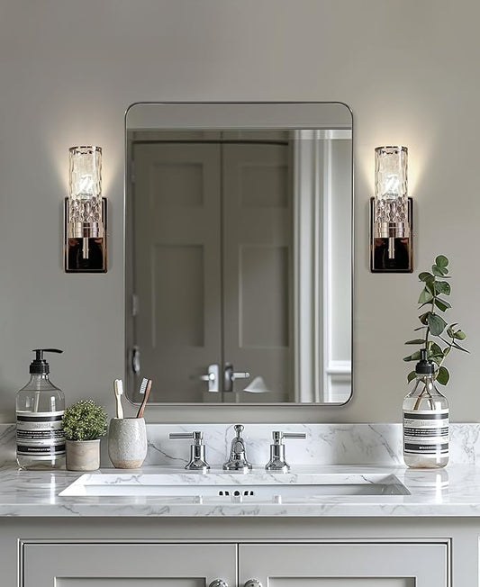 ANDY STAR Chrome Mirror for Bathroom, 22"x30"Metal Frame Wall Mirror, Rectangular Stainless Steel Rounded Corner Mirror with 1" Deep Set Design Hangs Horizontal Or Vertical