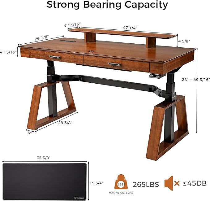 EUREKA ERGONOMIC Ark Standing Desk, 63 inch Executive Desk with Drawers,Modern Trapezoidal Leg Luxury Home Office Computer Desk w Monitor Stand Smart APP Control, Walnut