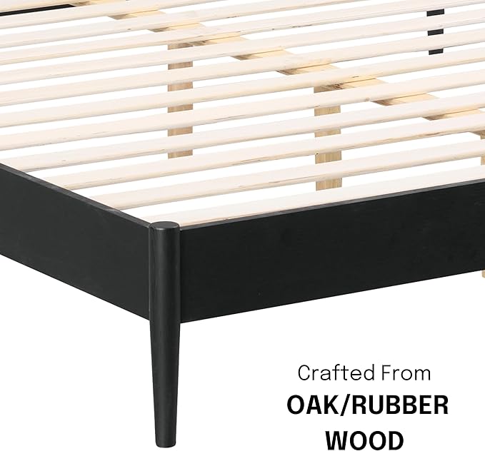 NTC Lupin Wooden Bed Frame with Headboard, Solid Oak and Rubber Wood Foundation with Silent Slats and Wood Central Supports, 1000 Lb Capacity, Effortless Assembly, King - Burnt Black
