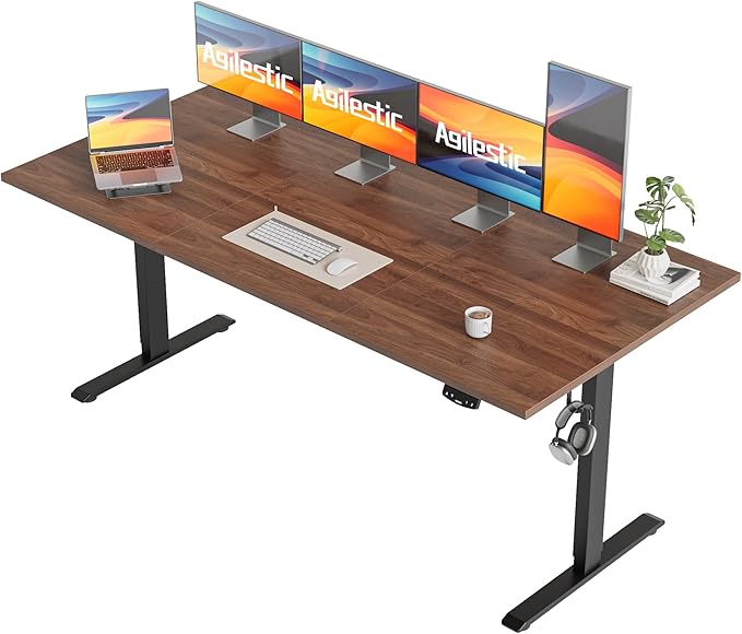 Agilestic Electric Standing Desk, Extra Large 71 x 31.5 Inches Height Adjustable Desk, Sit Stand Up Workstation for Home Office, Ergonomic Rising Gaming Computer Table with Memory Preset, Dark Walnut